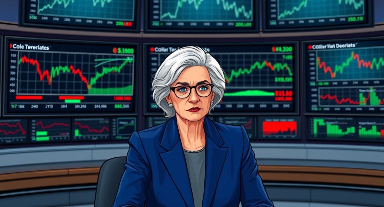 ECB President Christine Lagarde analyzing conflicting market data on interest rate expectations