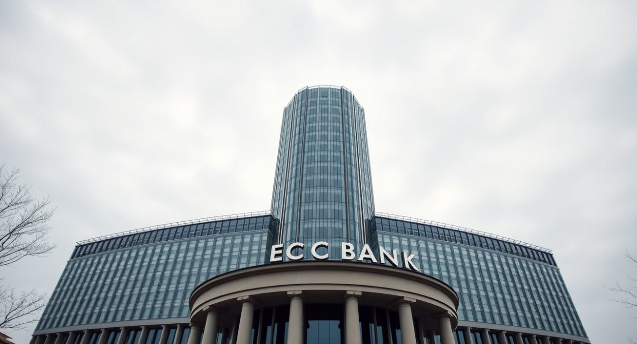 European Central Bank headquarters in Frankfurt on a cloudy day