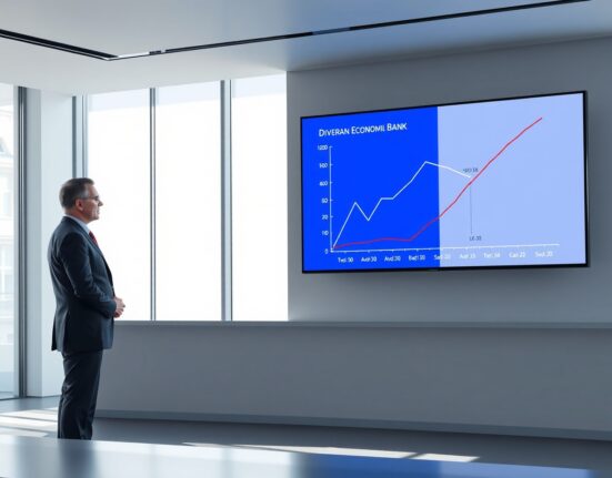 ECB official analyzing diverging economic forecast paths that impact EUR valuation and monetary policy decisions.