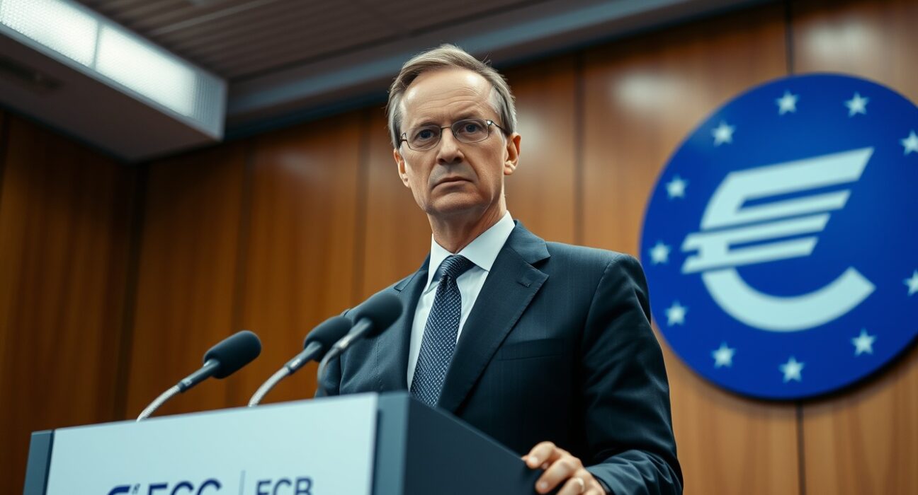 ECB Governing Council member Joachim Nagel speaking at a press conference, warning about persistent inflation.