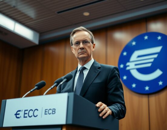 ECB Governing Council member Joachim Nagel speaking at a press conference, warning about persistent inflation.