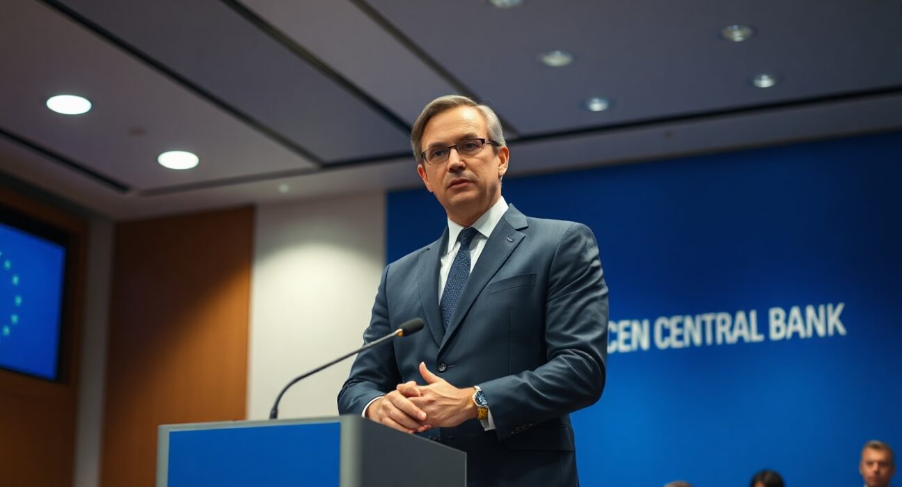 ECB Governing Council member Joachim Nagel speaking at a press conference in Frankfurt