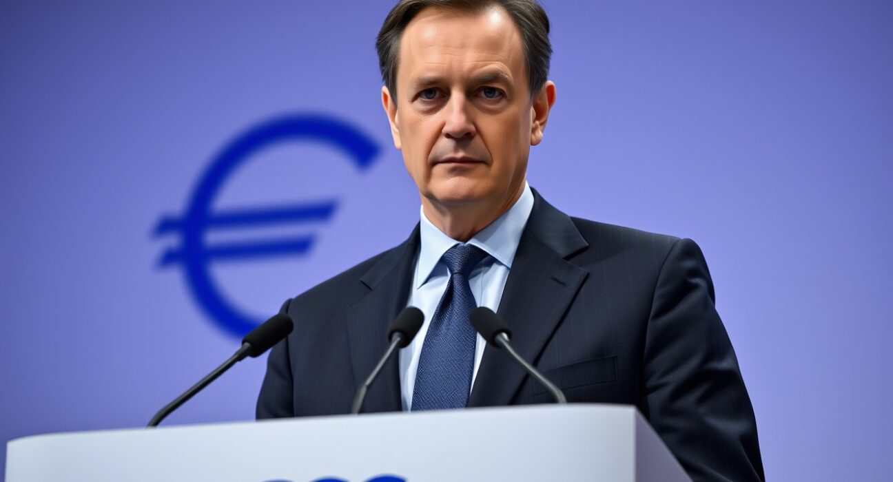 ECB board member Joachim Nagel speaking at a press conference in Frankfurt, looking serious.