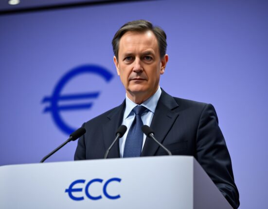 ECB board member Joachim Nagel speaking at a press conference in Frankfurt, looking serious.