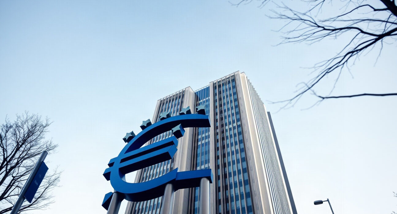 European Central Bank headquarters in Frankfurt, Germany, on a clear day.