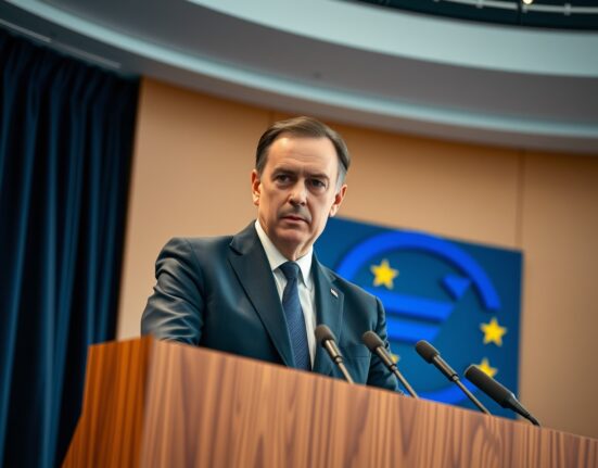 ECB's Joachim Nagel speaking at a press conference in Frankfurt, warning of further rate hikes