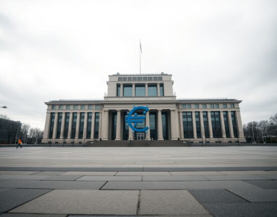 European Central Bank headquarters in Frankfurt under overcast sky, symbolizing cautious inflation outlook.