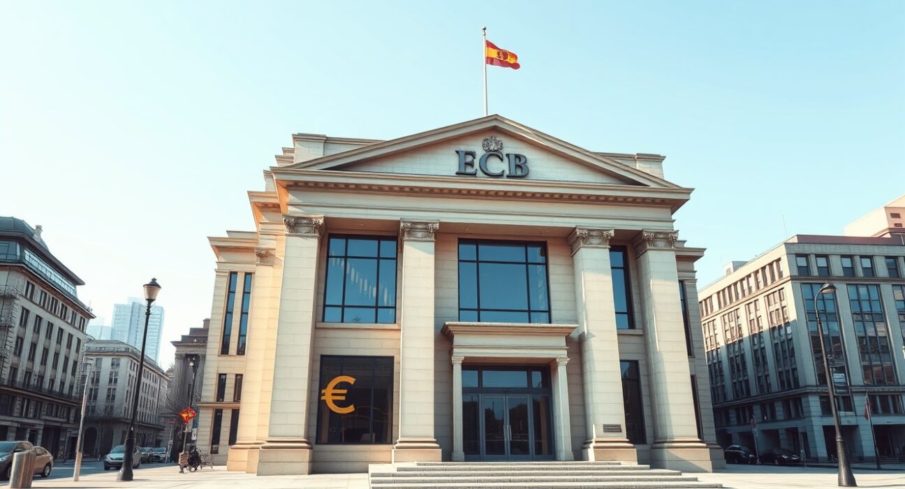 European Central Bank building with oil price chart overlay representing monetary policy challenges