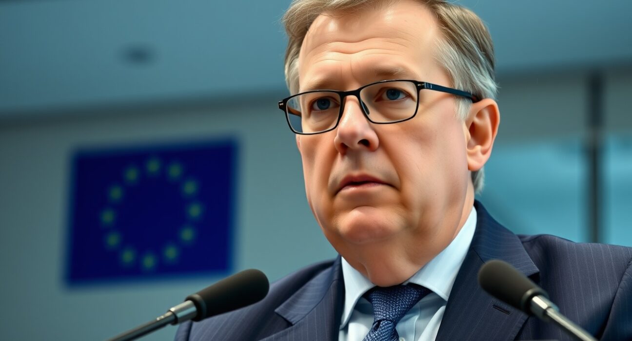 ECB Chief Economist Philip Lane speaking at a press conference in Frankfurt.