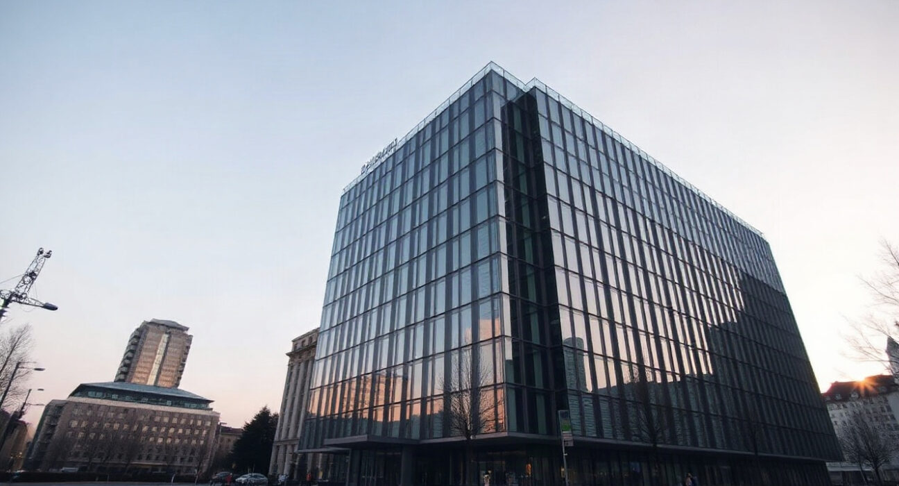 European Central Bank headquarters in Frankfurt, symbolizing the launch of the Pontes tokenized finance project.