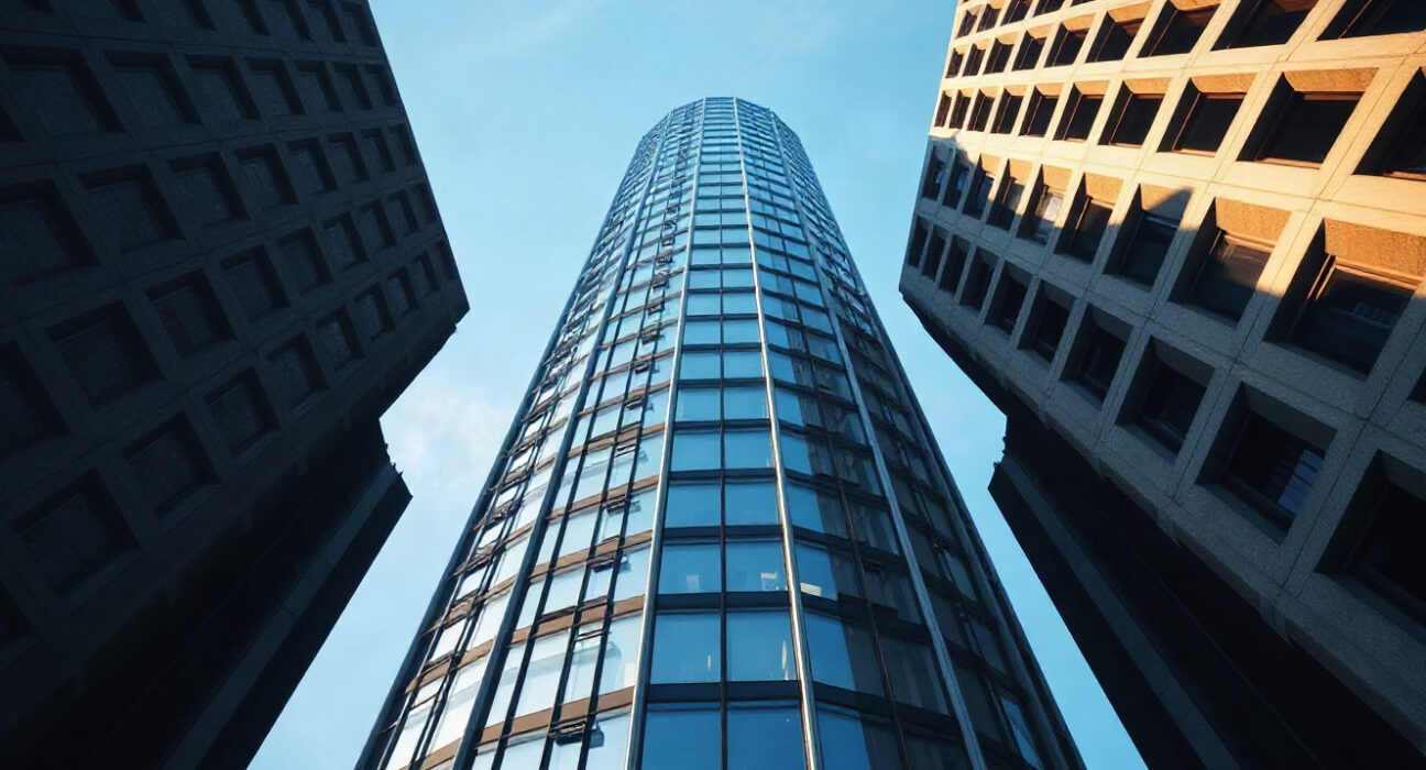 European Central Bank headquarters in Frankfurt, Germany, under a clear sky.
