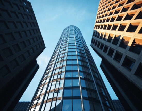 European Central Bank headquarters in Frankfurt, Germany, under a clear sky.