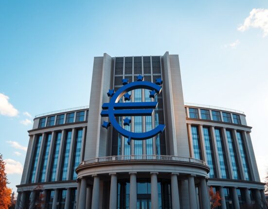 European Central Bank headquarters in Frankfurt, Germany, as ECB expected to hold rates with hawkish risks per TD Securities analysis.