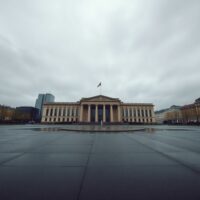 European Central Bank headquarters in Frankfurt on a cloudy day, representing the latest monetary policy decision.