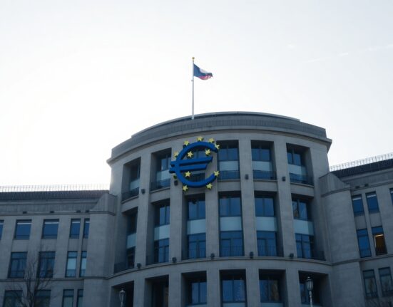 European Central Bank headquarters in Frankfurt under clear sky