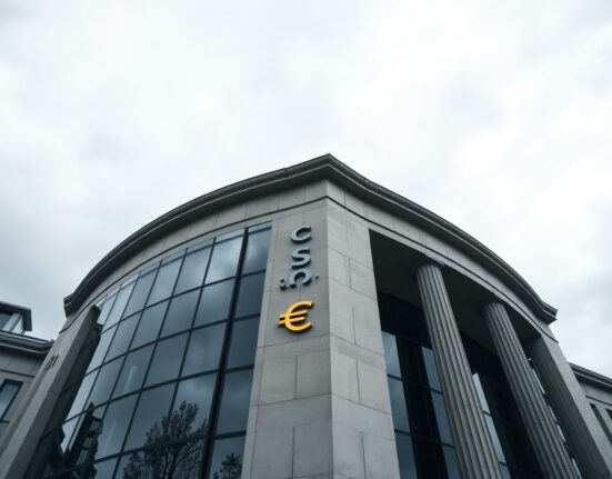 European Central Bank headquarters in Frankfurt under overcast sky, symbolizing economic uncertainty and rate decision