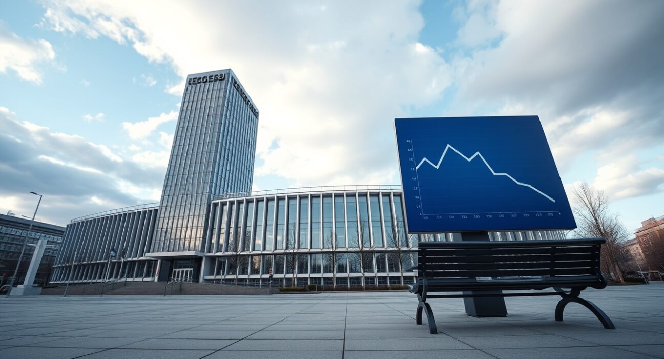 European Central Bank headquarters in Frankfurt under overcast sky, representing shifting monetary policy outlook