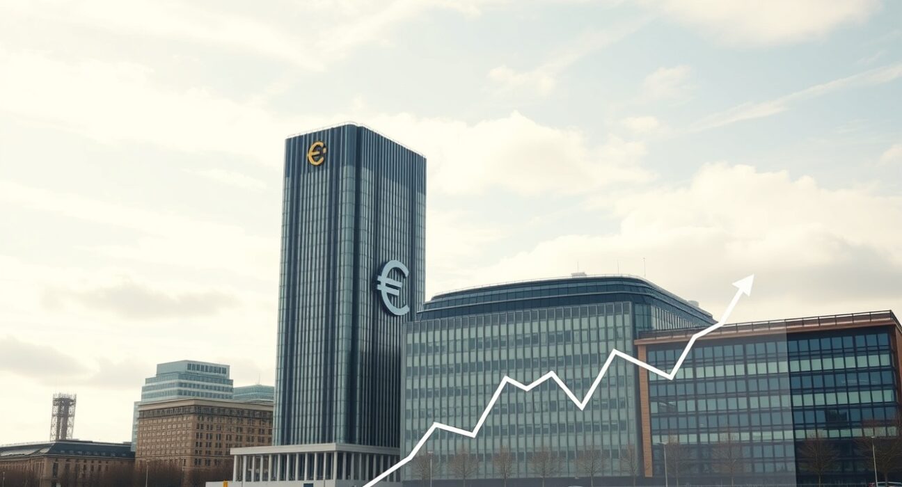 European Central Bank headquarters in Frankfurt, representing ECB rate hike forecast for June 2025 by Rabobank.