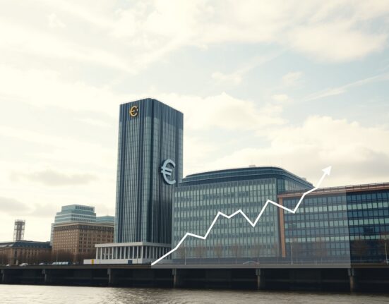 European Central Bank headquarters in Frankfurt, representing ECB rate hike forecast for June 2025 by Rabobank.