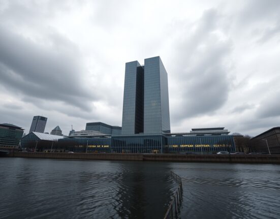 ECB rate hike warning: European Central Bank headquarters in Frankfurt under overcast sky signals tightening monetary policy.