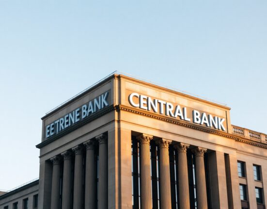 European Central Bank headquarters in Frankfurt, Germany, on a clear day