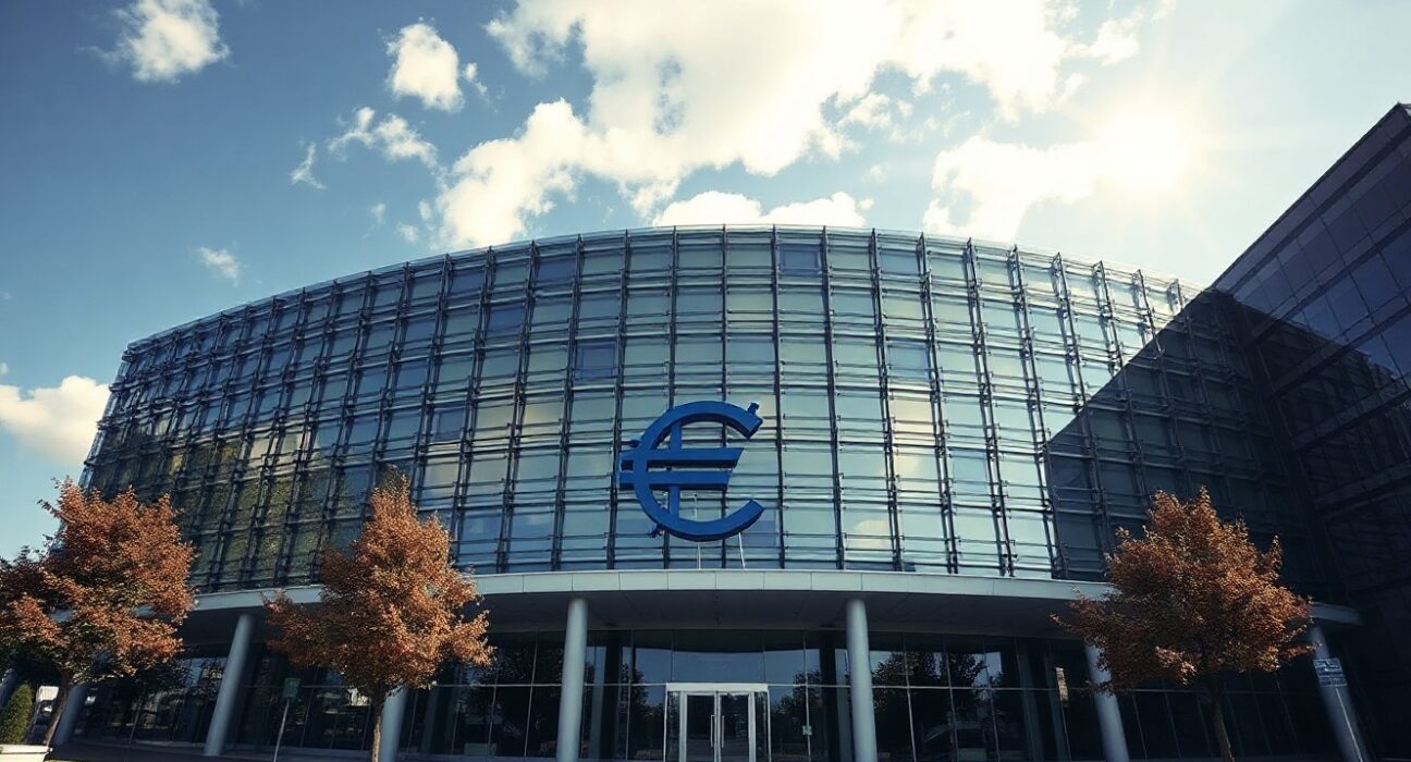 European Central Bank headquarters in Frankfurt, Germany, on a clear day.