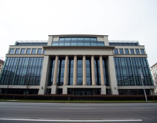 European Central Bank headquarters in Frankfurt with overcast sky
