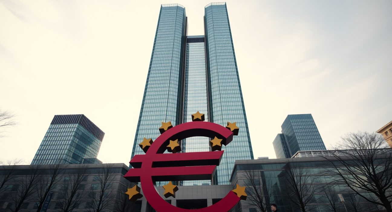 European Central Bank headquarters in Frankfurt under overcast sky