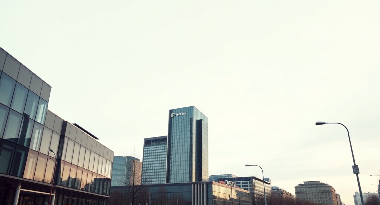 European Central Bank headquarters in Frankfurt, Germany, under overcast sky
