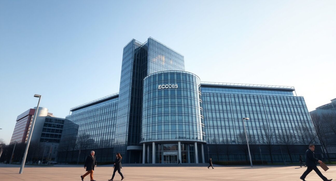 European Central Bank headquarters in Frankfurt representing monetary policy decisions and economic recovery analysis