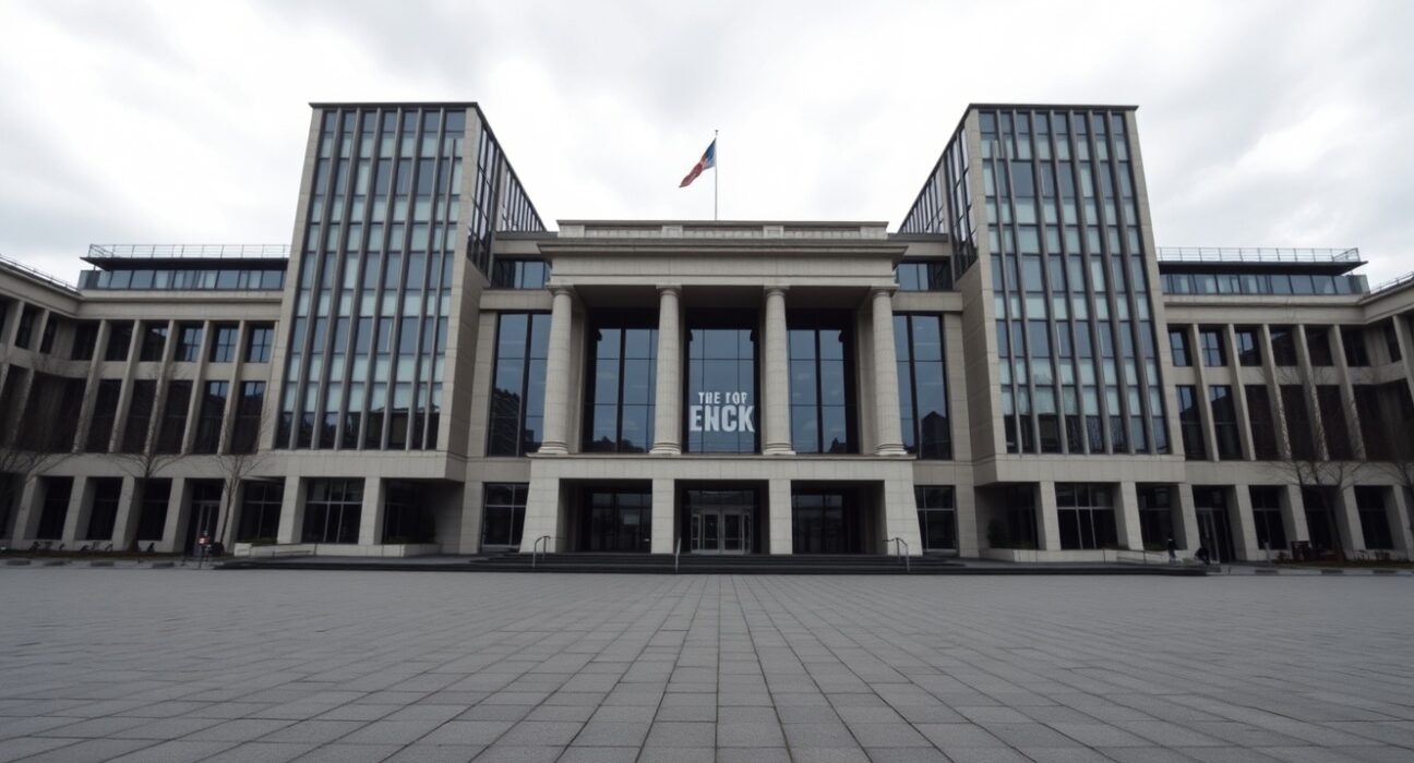 European Central Bank headquarters in Frankfurt under overcast sky