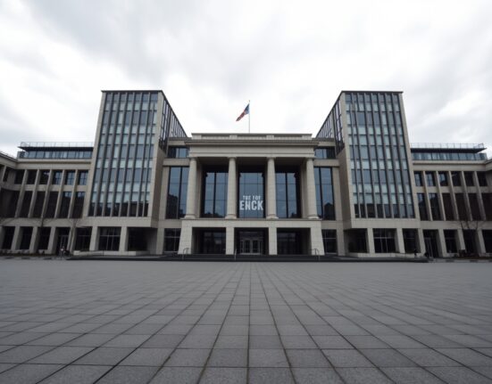 European Central Bank headquarters in Frankfurt under overcast sky