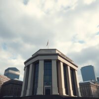 ECB headquarters in Frankfurt symbolizing monetary policy challenges with rising inflation risks and a slowing economy.