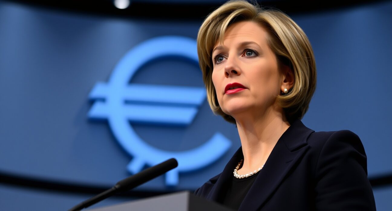 ECB board member Isabel Schnabel speaking at a press conference in Frankfurt