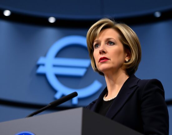 ECB board member Isabel Schnabel speaking at a press conference in Frankfurt