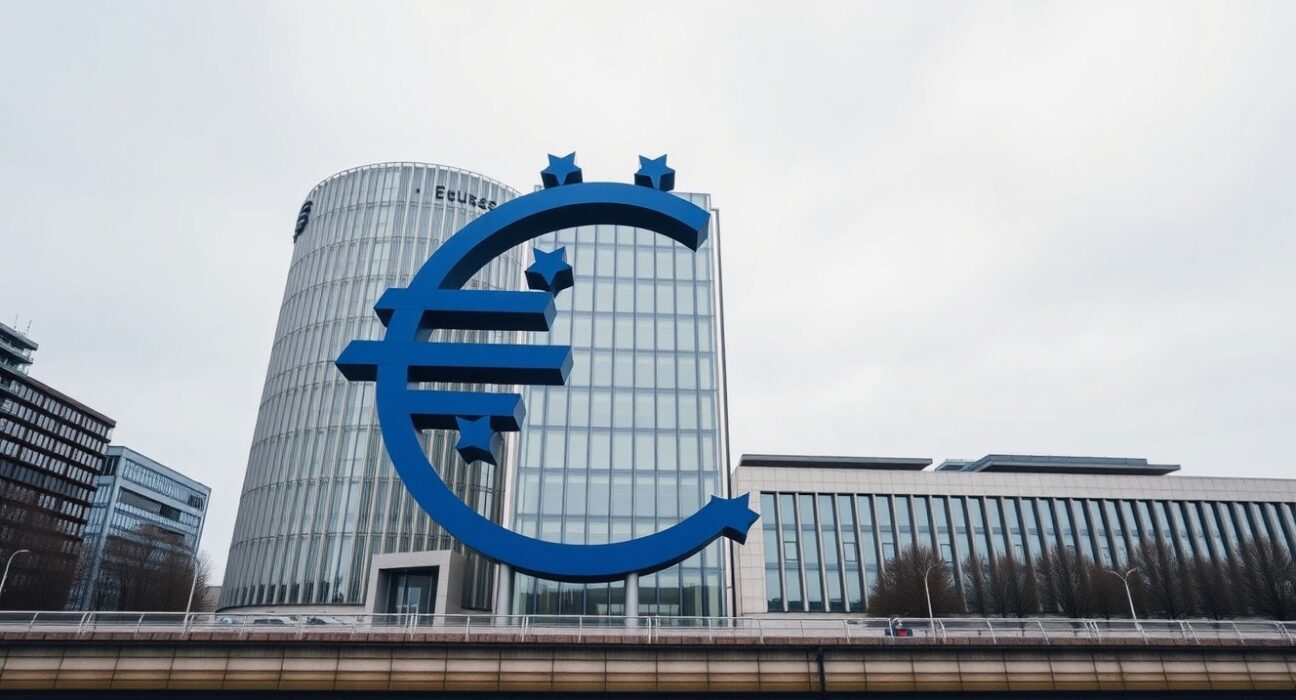 European Central Bank headquarters in Frankfurt under overcast sky, signaling monetary policy decision
