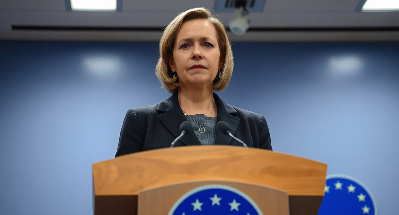 ECB board member Isabel Schnabel speaking at a press conference about interest rate policy.