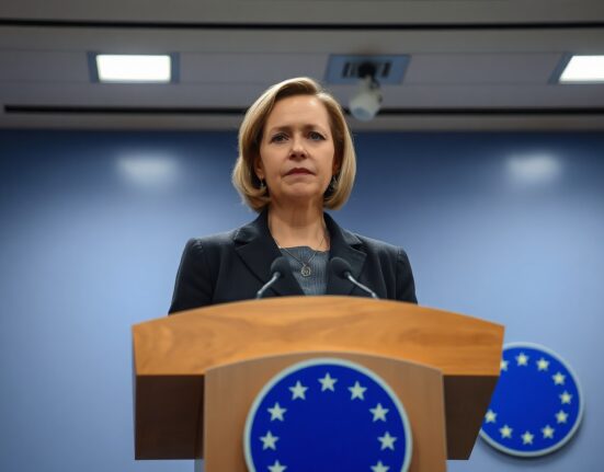 ECB board member Isabel Schnabel speaking at a press conference about interest rate policy.