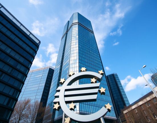 European Central Bank headquarters in Frankfurt, Germany, on a clear day