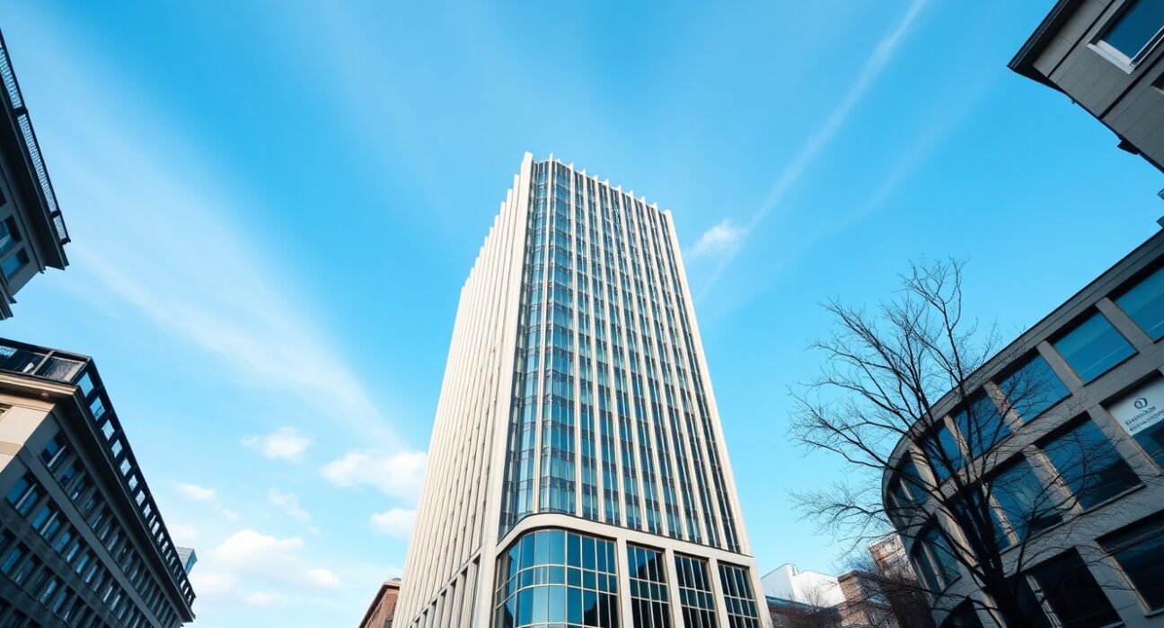 European Central Bank headquarters in Frankfurt on a clear day