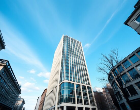 European Central Bank headquarters in Frankfurt on a clear day
