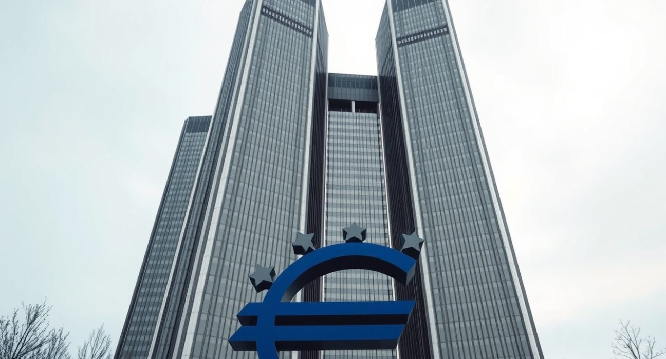 European Central Bank headquarters in Frankfurt, Germany, on a cloudy day