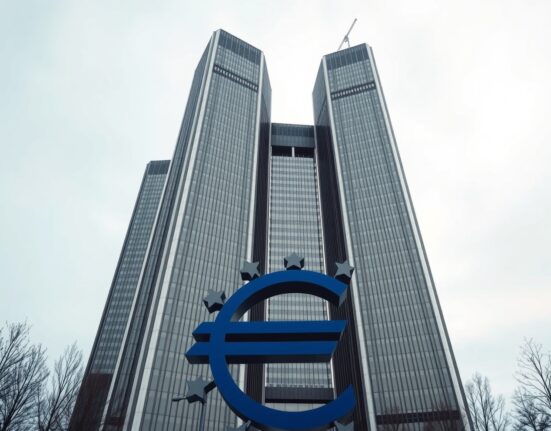 European Central Bank headquarters in Frankfurt, Germany, on a cloudy day