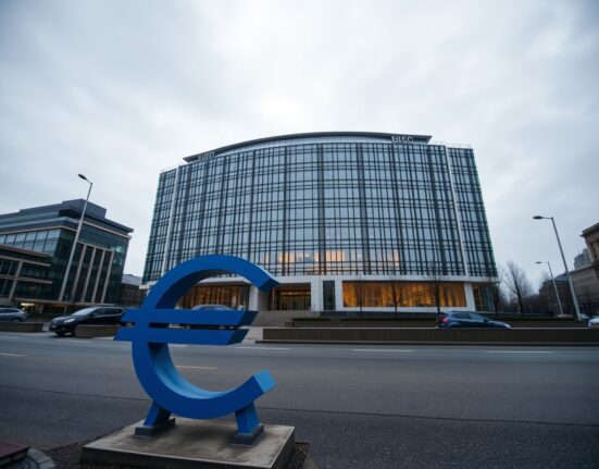 European Central Bank headquarters in Frankfurt on a cloudy afternoon