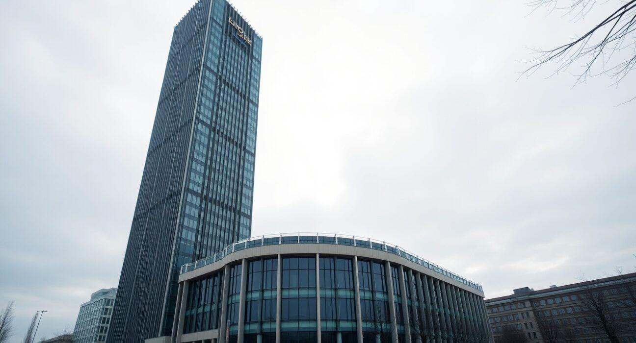 European Central Bank headquarters in Frankfurt under cloudy sky