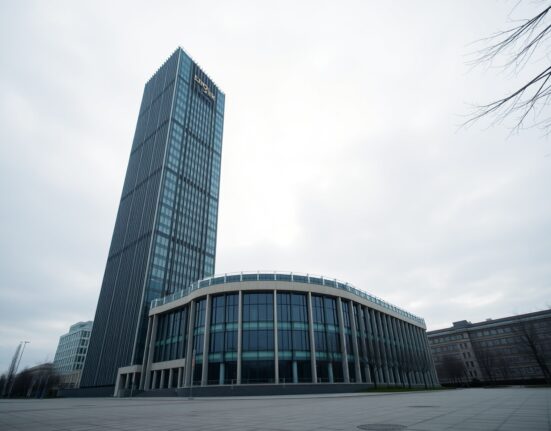European Central Bank headquarters in Frankfurt under cloudy sky