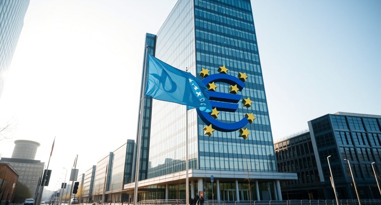 European Central Bank headquarters in Frankfurt facing stagflation challenges and policy division risks in 2025