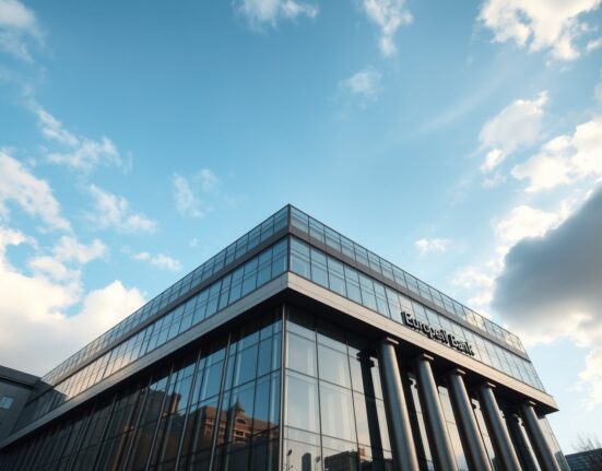 European Central Bank headquarters in Frankfurt, Germany, on a clear day.