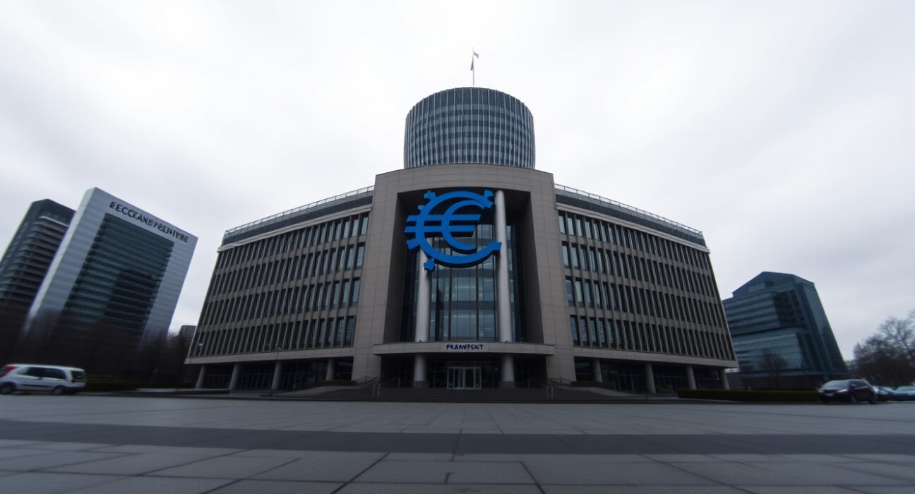 European Central Bank headquarters in Frankfurt on an overcast day