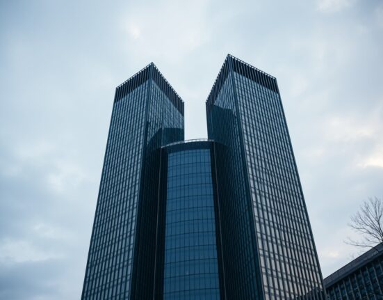 European Central Bank headquarters in Frankfurt on a cloudy day